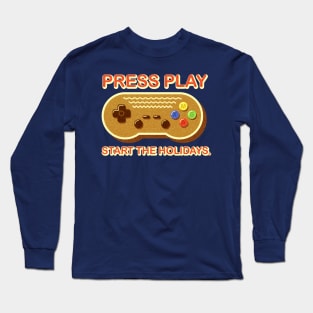 Press Play, Start Holidays - Christmas Video Game Gingerbread Cookie Controller Long Sleeve T-Shirt